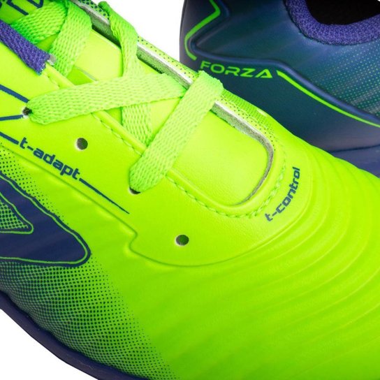 Chuteira Futsal Infantil Topper Forza II Azul e Verde Neon