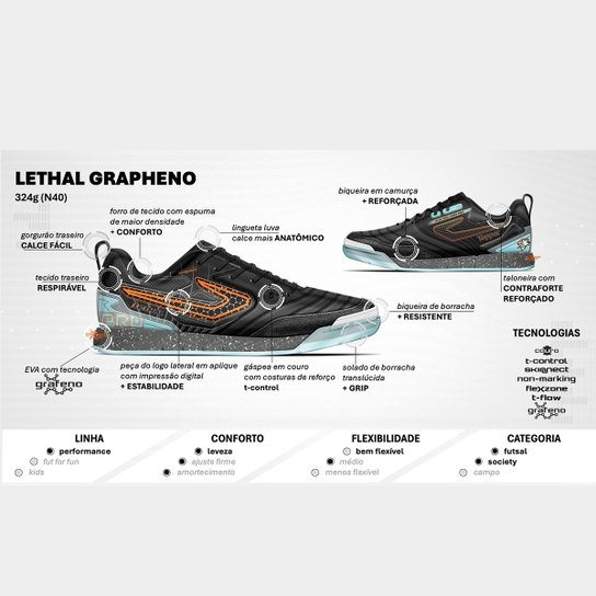 Chuteira Futsal Topper Lethal Grafeno Masculina