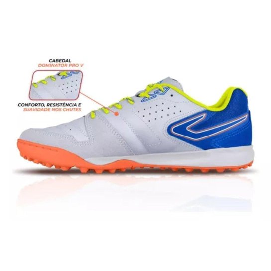 Chuteira Society Topper Dominator Pro V - Branco/Azul