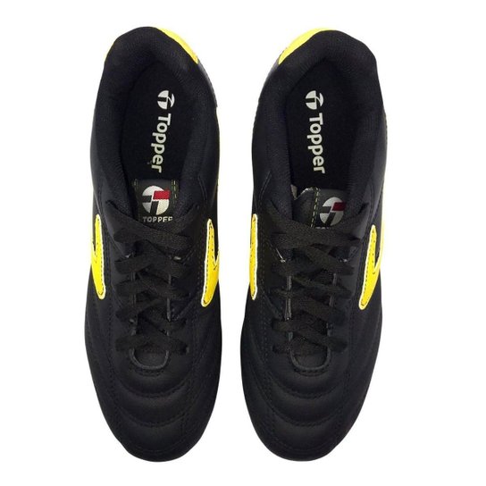 Chuteira Topper Campo Furia Preto Com Branco E Amarelo 41178