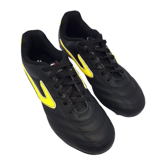 Chuteira Topper Campo Furia Preto Com Branco E Amarelo 41178