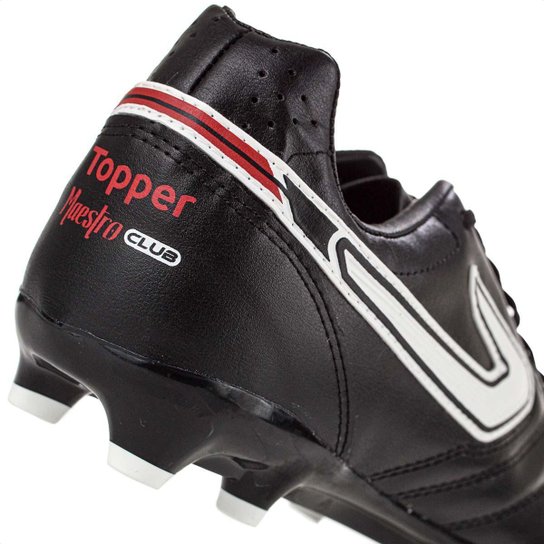 Chuteira Topper Campo Maestro Club V Preto Branco e Vermelho - Masculino