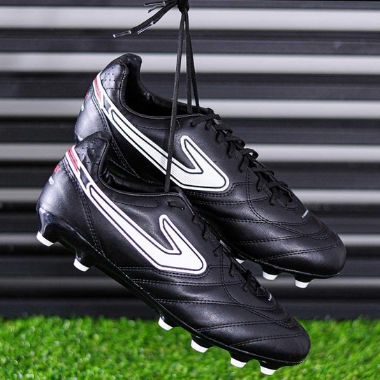 Chuteira Topper Campo Maestro Club V Preto Branco e Vermelho - Masculino