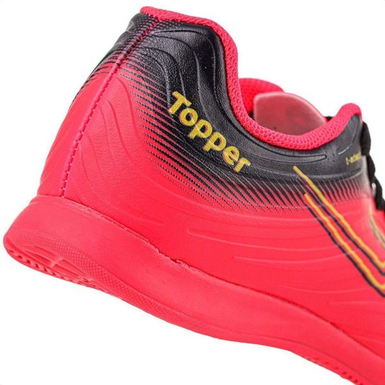 Chuteira Topper Futsal Forza III Rosa Preto e Amarelo - Infantil