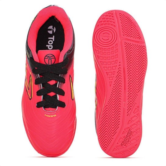 Chuteira Topper Futsal Forza III Rosa Preto e Amarelo - Infantil