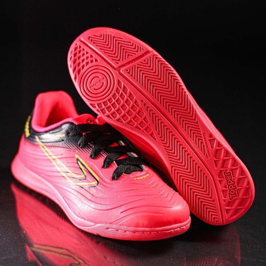 Chuteira Topper Futsal Forza III Rosa Preto e Amarelo - Infantil