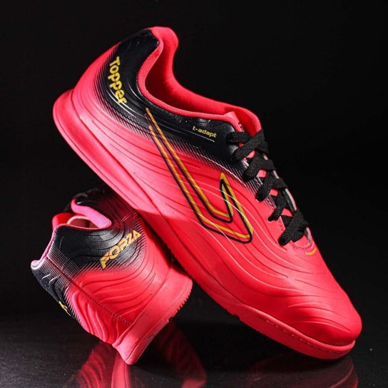 Chuteira Topper Futsal Forza III Rosa Preto e Amarelo - Masculino