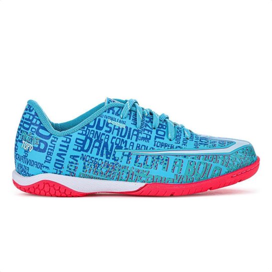 Chuteira Topper Futsal Resenha Azul Rosa e Branco - Infantil