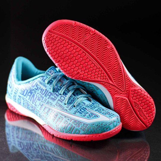 Chuteira Topper Futsal Resenha Azul Rosa e Branco - Infantil