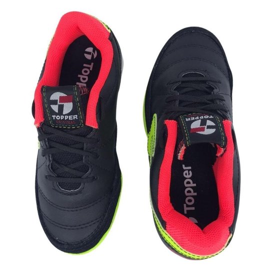 Chuteira Topper Para Futsal Titanium X Preto E Coral 40930