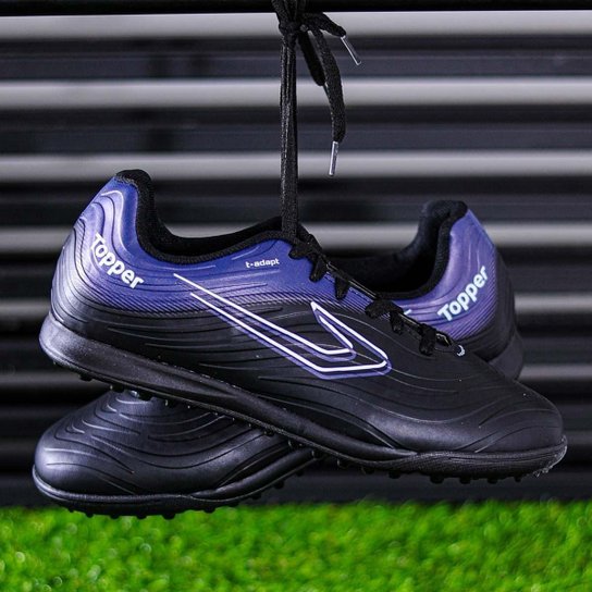 Chuteira Topper Society Forza III Preto Chumbo e Branco - Masculino
