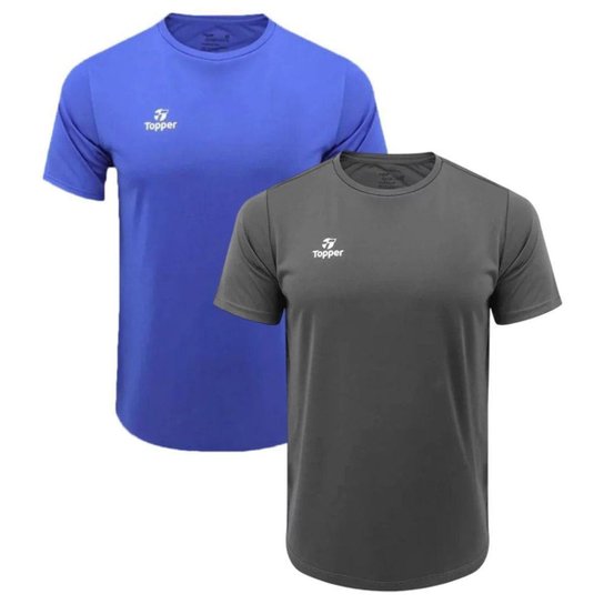 Kit 2 Camisetas Topper Faster Masculina - Azul e Cinza GG