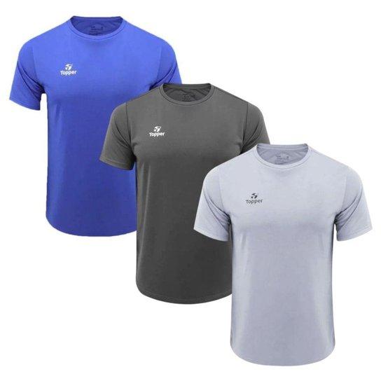 Kit 3 Camisetas Topper Faster Masculina - Azul e Cinza GG