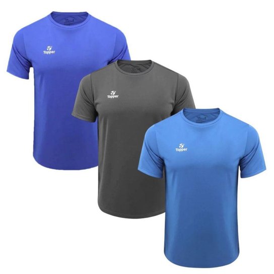 Kit 3 Camisetas Topper Faster Masculina - Azul GG
