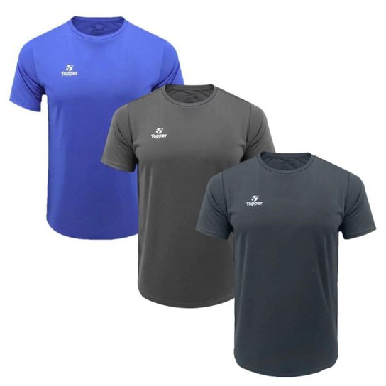 Kit 3 Camisetas Topper Faster Masculina - Cinza e Azul G