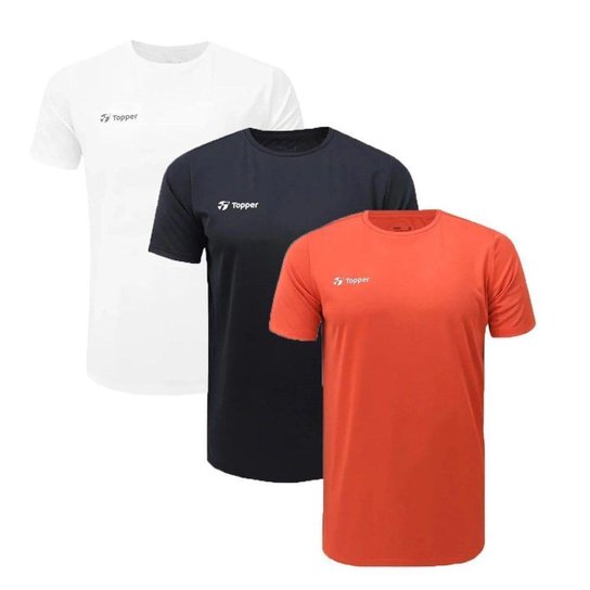 Kit 3 Camisetas Topper Sky Feeling Masculina - Branco e Preto GG