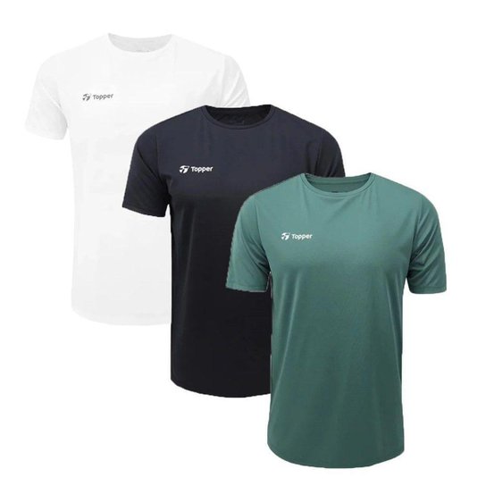 Kit 3 Camisetas Topper Sky Feeling Masculina - Branco e Verde GG