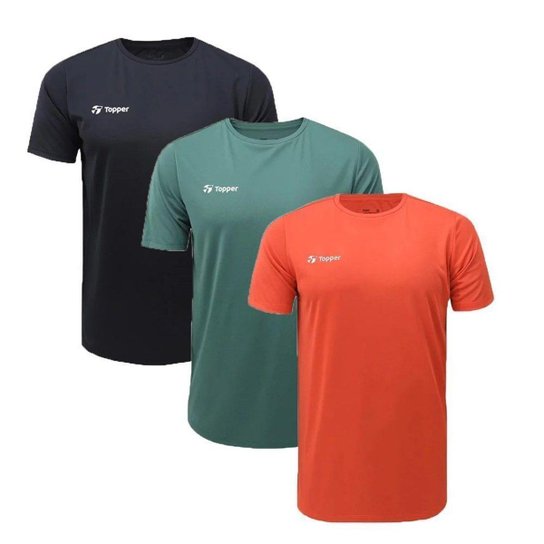 Kit 3 Camisetas Topper Sky Feeling Masculina - Laranja e Verde GG
