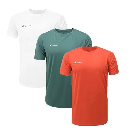 Kit 3 Camisetas Topper Sky Feeling Masculina - Verde e Laranja GG